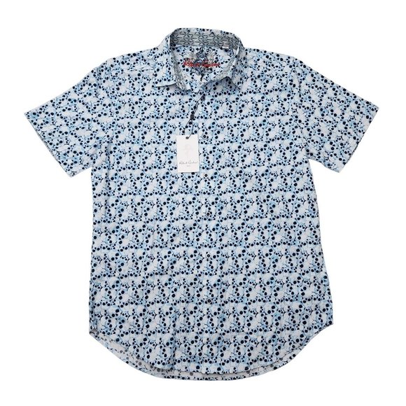 Robert Graham Skull NWT Blue Shortsleeve Button Shirt Small - Picture 2 of 6